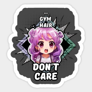 Kawaii Gym Hair Don't Care Anime Sticker